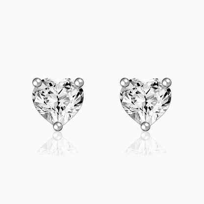 Silver Solitaire Heart Studs