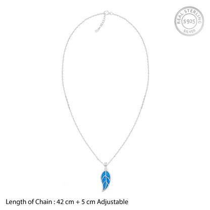 Silver Mystic Blue Leaf Pendant with Link Chain