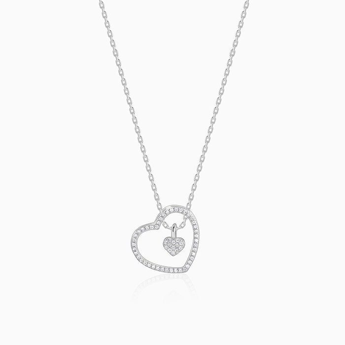 Silver Dazzling Zircon Heart Pendant With Link Chain